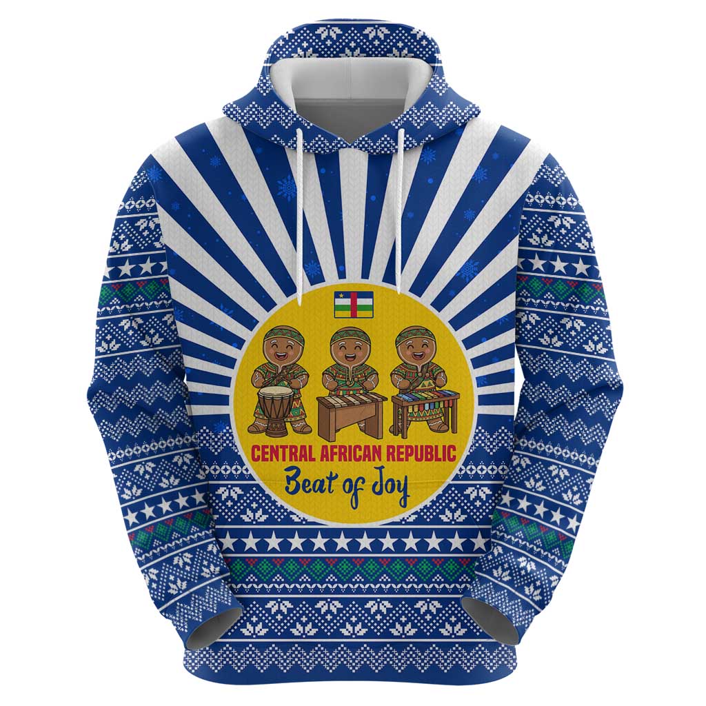 Central African Republic Christmas Hoodie with Drumming Kids Beat of Joy Tribal Pattern and Snowflakes - Wonder Print Shop