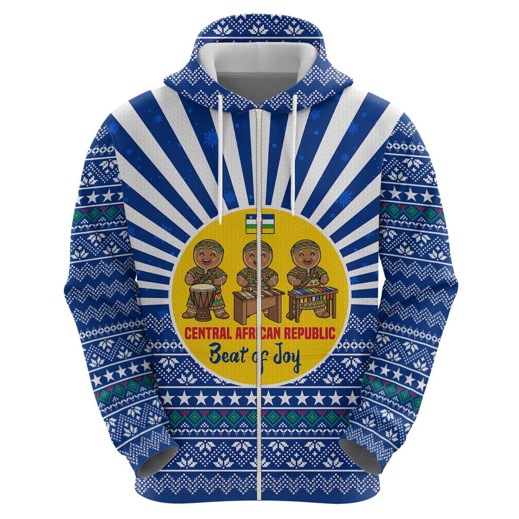Central African Republic Christmas Hoodie with Drumming Kids Beat of Joy Tribal Pattern and Snowflakes - Wonder Print Shop