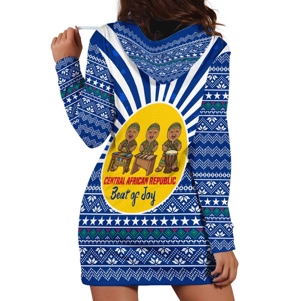 Central African Republic Christmas Hoodie Dress with Drumming Kids Beat of Joy Tribal Pattern and Snowflakes - Wonder Print Shop