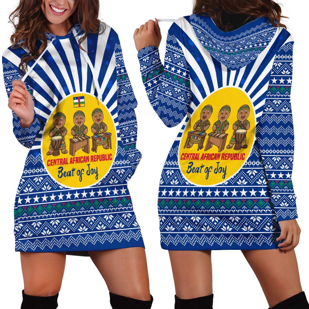 Central African Republic Christmas Hoodie Dress with Drumming Kids Beat of Joy Tribal Pattern and Snowflakes - Wonder Print Shop