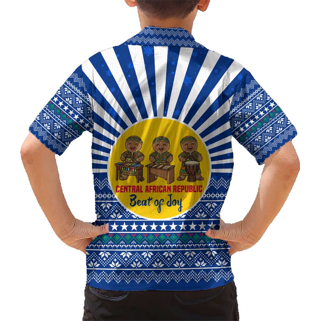 Central African Republic Christmas Kid Hawaiian Shirt with Drumming Kids Beat of Joy Tribal Pattern and Snowflakes - Wonder Print Shop