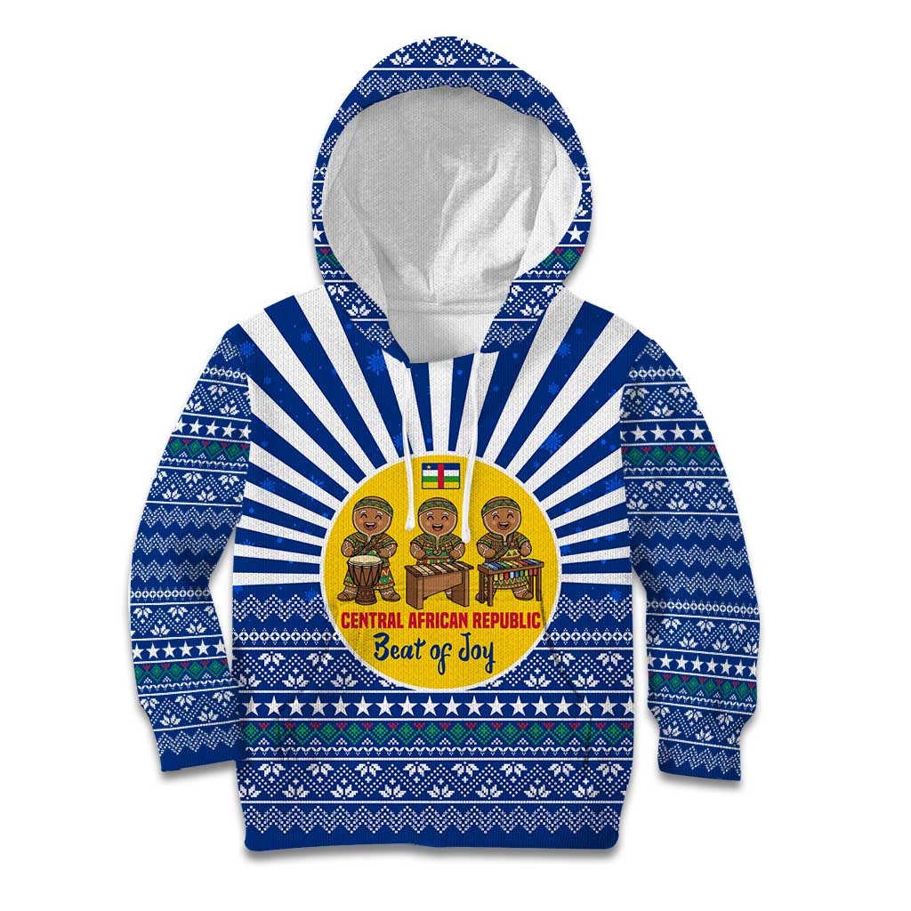 Central African Republic Christmas Kid Hoodie with Drumming Kids Beat of Joy Tribal Pattern and Snowflakes - Wonder Print Shop