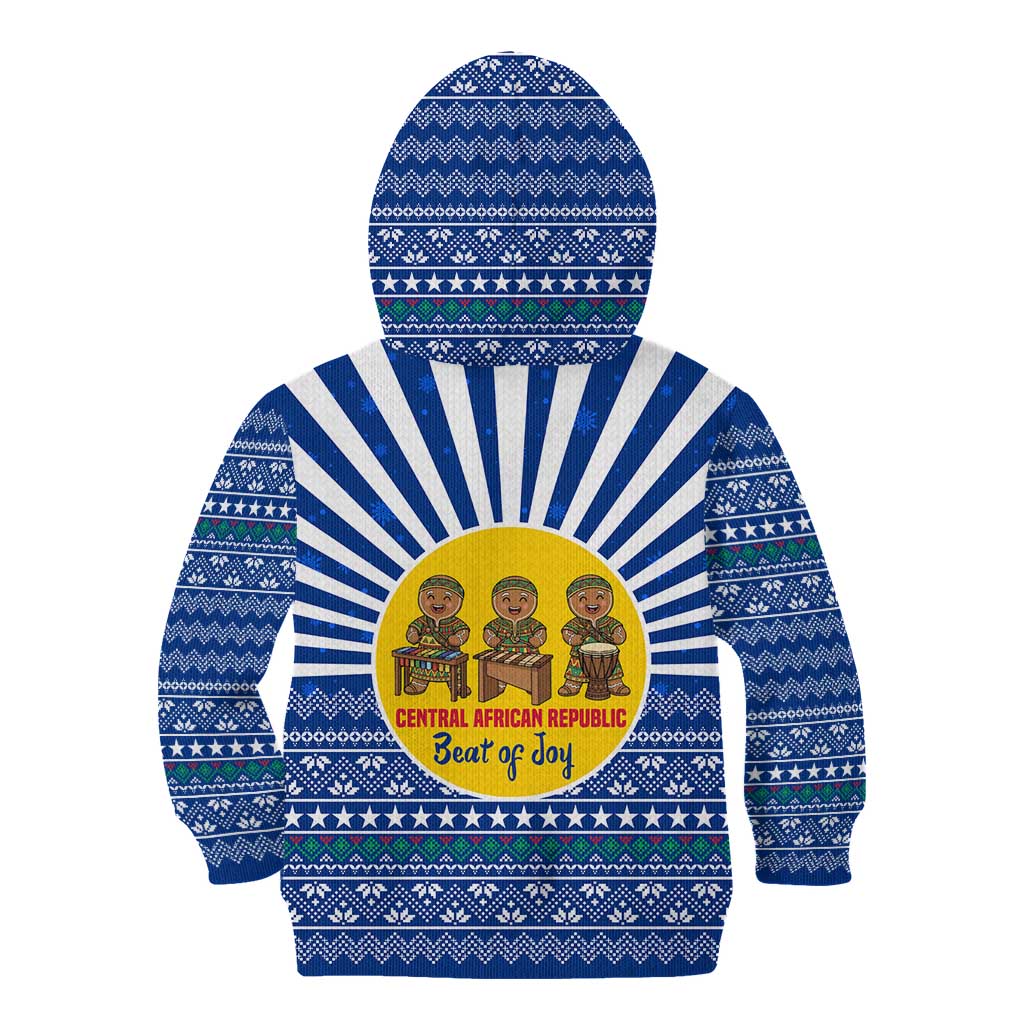Central African Republic Christmas Kid Hoodie with Drumming Kids Beat of Joy Tribal Pattern and Snowflakes - Wonder Print Shop