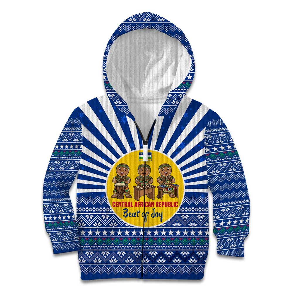 Central African Republic Christmas Kid Hoodie with Drumming Kids Beat of Joy Tribal Pattern and Snowflakes - Wonder Print Shop