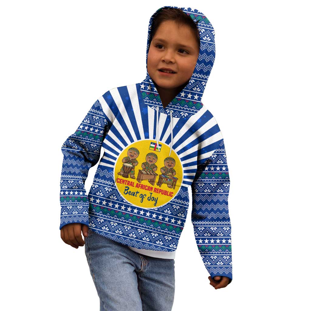 Central African Republic Christmas Kid Hoodie with Drumming Kids Beat of Joy Tribal Pattern and Snowflakes - Wonder Print Shop