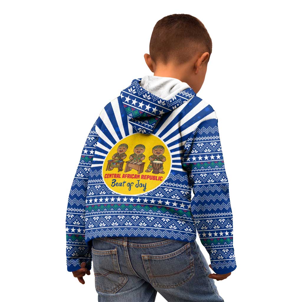 Central African Republic Christmas Kid Hoodie with Drumming Kids Beat of Joy Tribal Pattern and Snowflakes - Wonder Print Shop