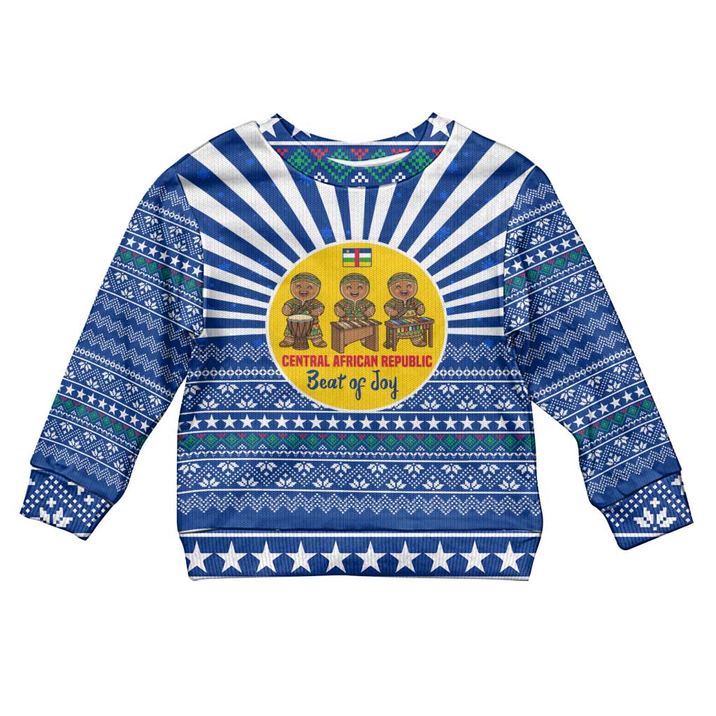 Central African Republic Christmas Kid Ugly Christmas Sweater with Drumming Kids Beat of Joy Tribal Pattern and Snowflakes - Wonder Print Shop