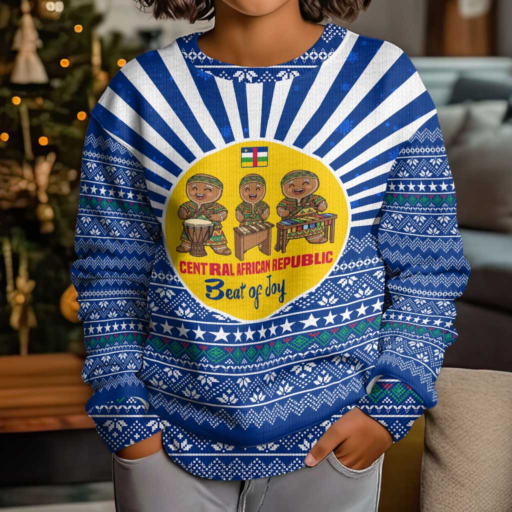 Central African Republic Christmas Kid Ugly Christmas Sweater with Drumming Kids Beat of Joy Tribal Pattern and Snowflakes - Wonder Print Shop