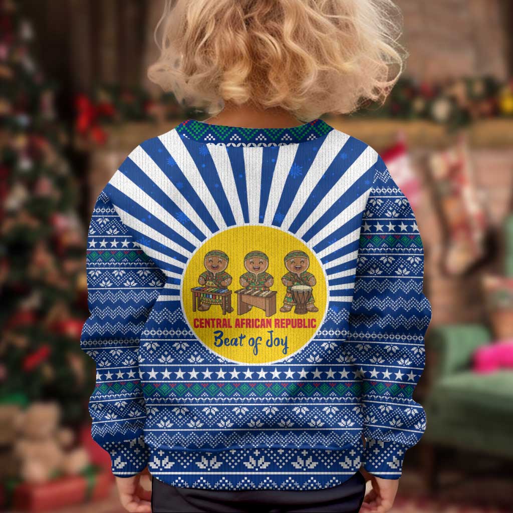 Central African Republic Christmas Kid Ugly Christmas Sweater with Drumming Kids Beat of Joy Tribal Pattern and Snowflakes - Wonder Print Shop