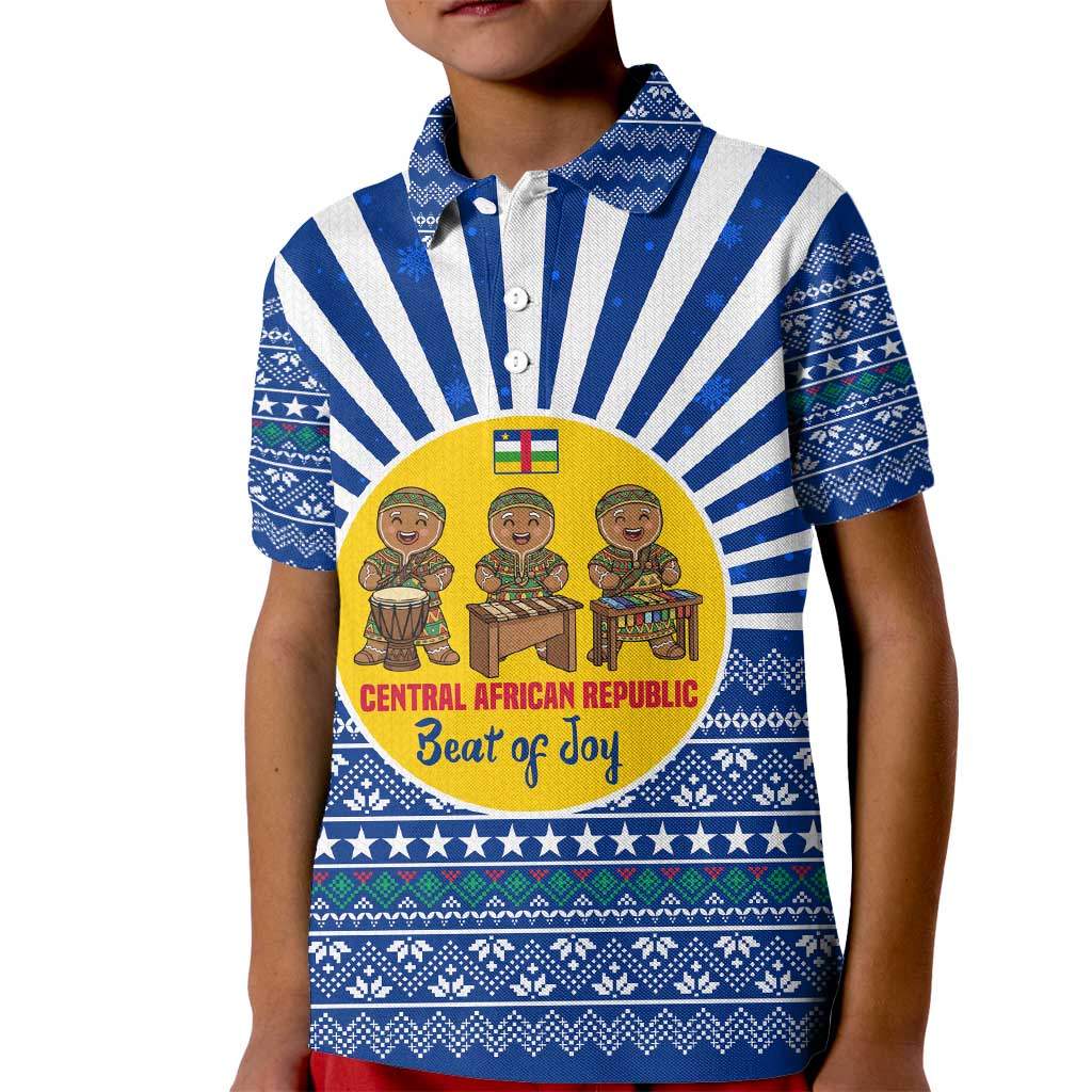 Central African Republic Christmas Kid Polo Shirt with Drumming Kids Beat of Joy Tribal Pattern and Snowflakes - Wonder Print Shop