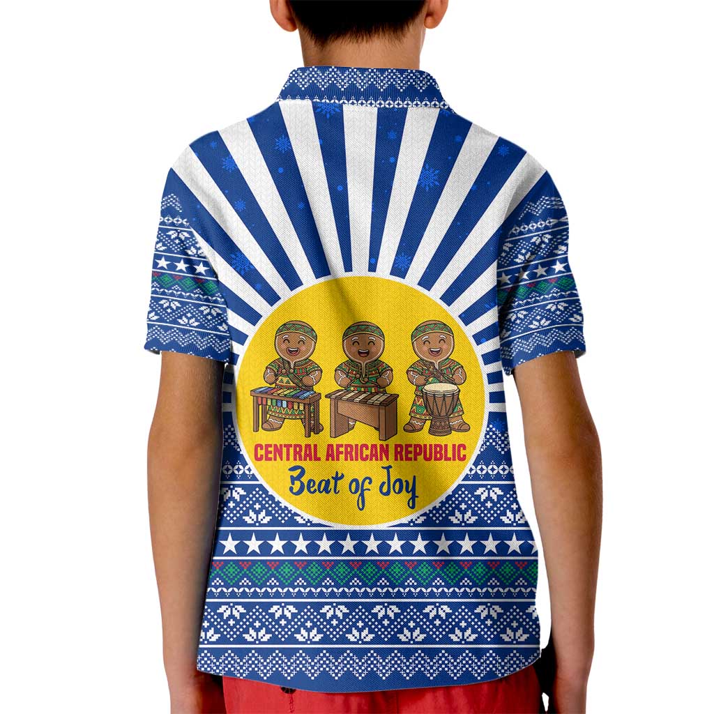 Central African Republic Christmas Kid Polo Shirt with Drumming Kids Beat of Joy Tribal Pattern and Snowflakes - Wonder Print Shop