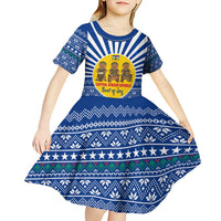 Central African Republic Christmas Kid Short Sleeve Dress with Drumming Kids Beat of Joy Tribal Pattern and Snowflakes - Wonder Print Shop