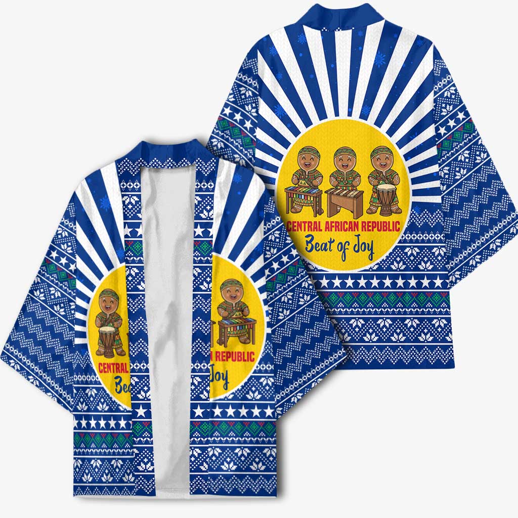 Central African Republic Christmas Kimono with Drumming Kids Beat of Joy Tribal Pattern and Snowflakes - Wonder Print Shop