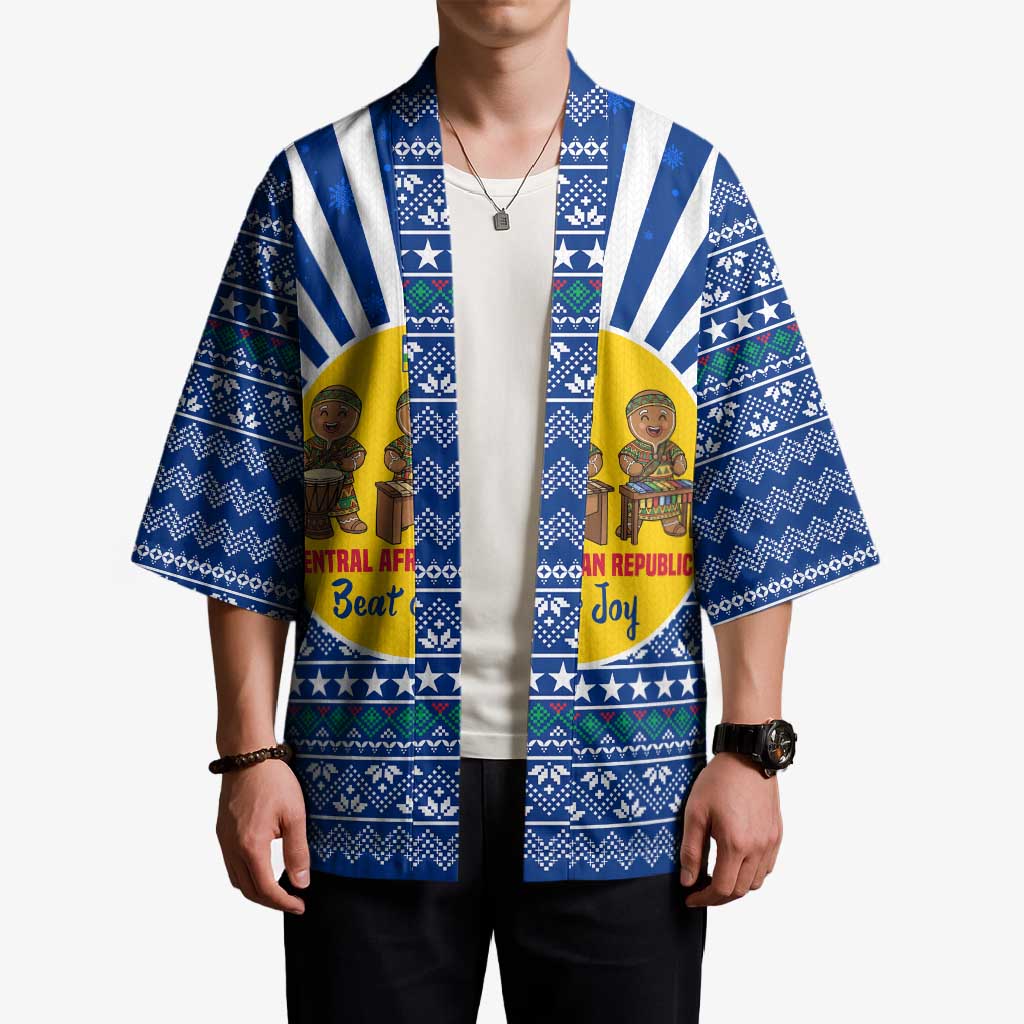 Central African Republic Christmas Kimono with Drumming Kids Beat of Joy Tribal Pattern and Snowflakes - Wonder Print Shop