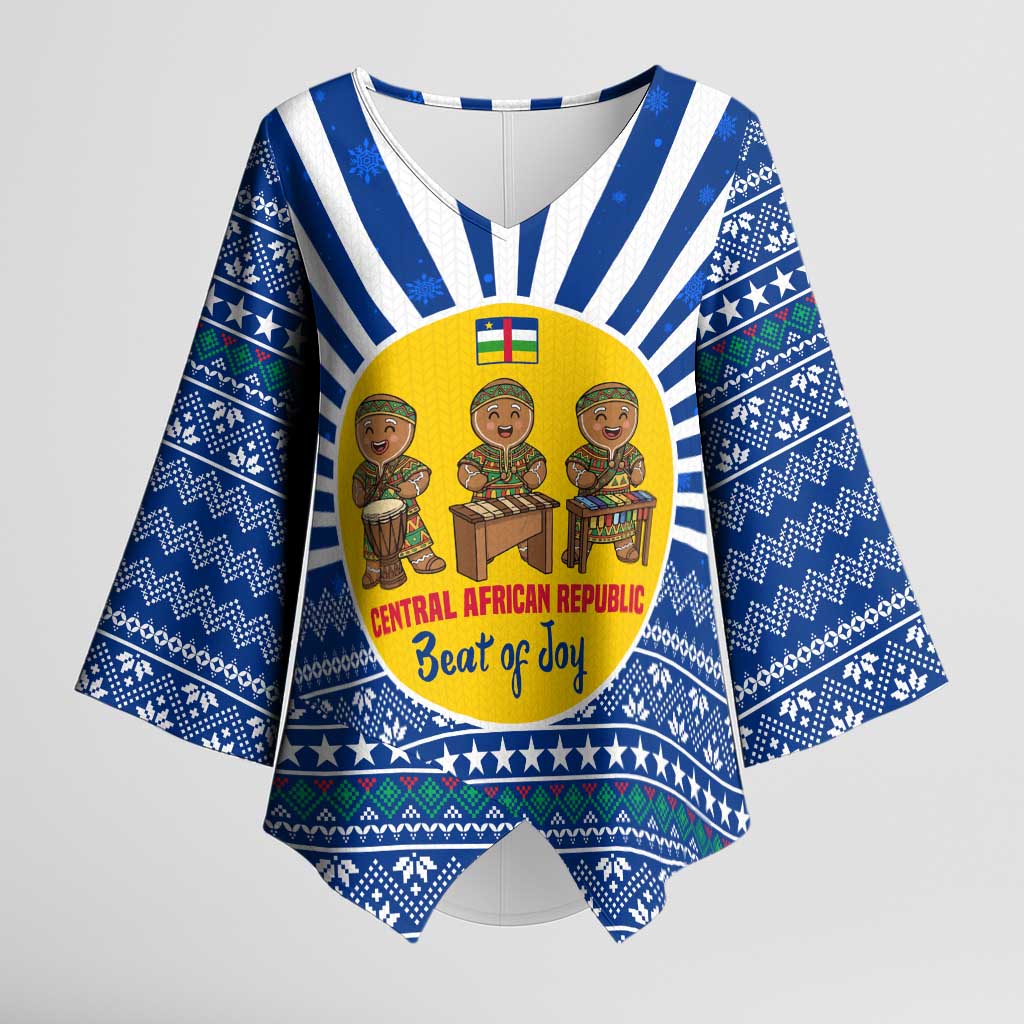 Central African Republic Christmas Kimono Sleeve Blouse with Drumming Kids Beat of Joy Tribal Pattern and Snowflakes - Wonder Print Shop