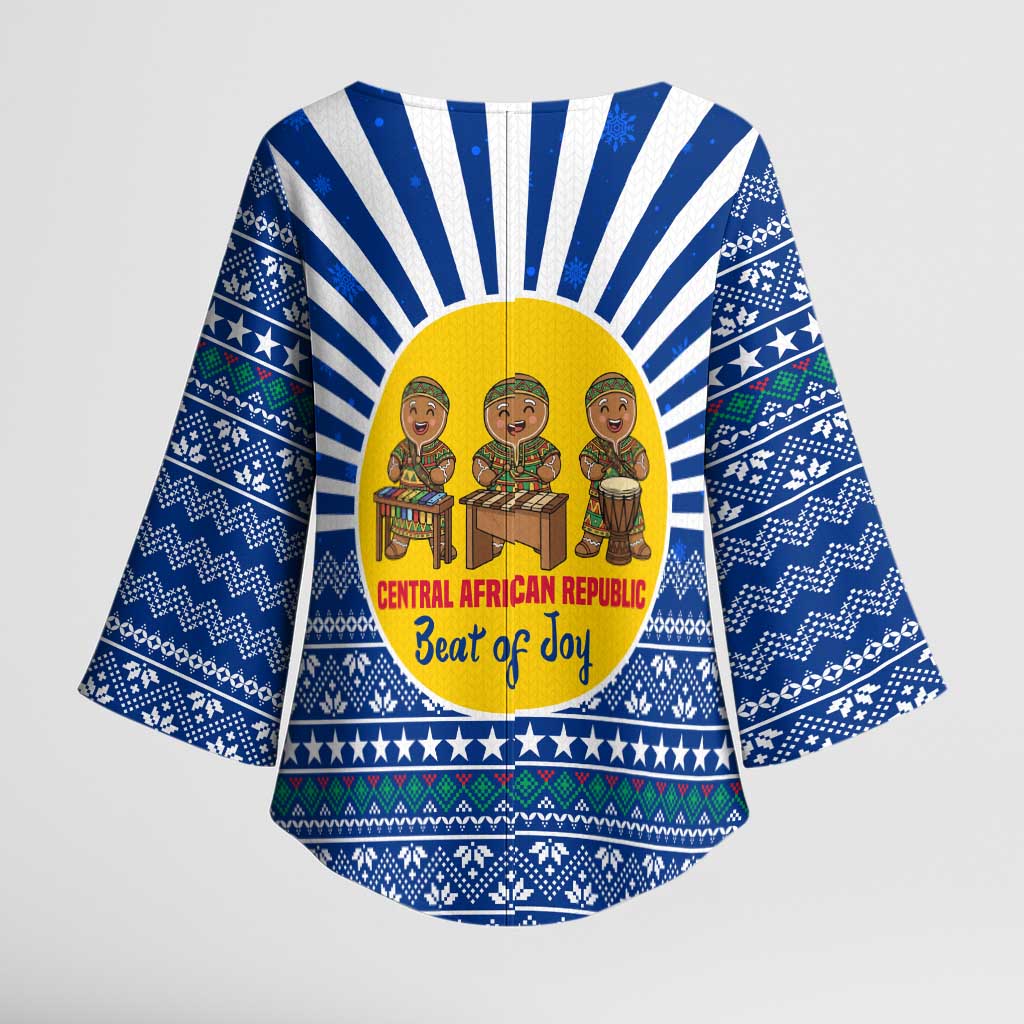Central African Republic Christmas Kimono Sleeve Blouse with Drumming Kids Beat of Joy Tribal Pattern and Snowflakes - Wonder Print Shop