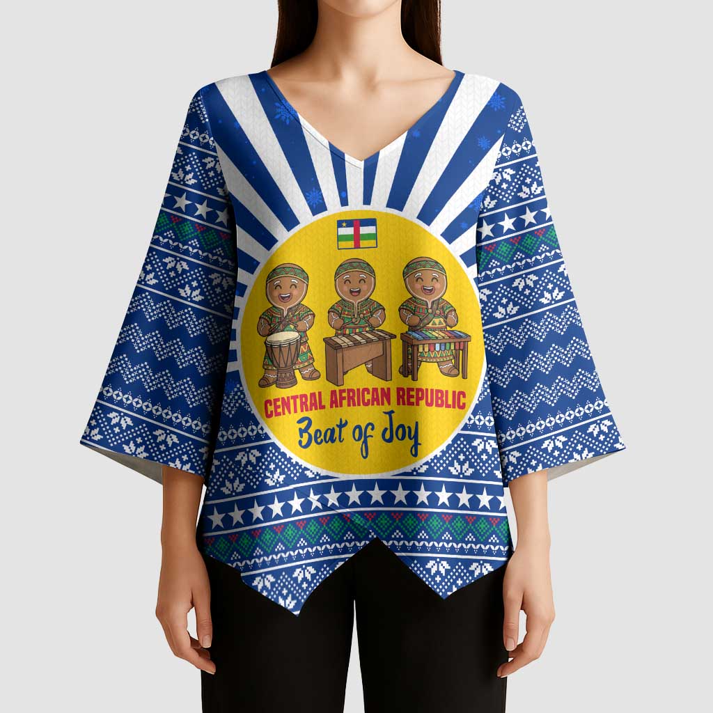 Central African Republic Christmas Kimono Sleeve Blouse with Drumming Kids Beat of Joy Tribal Pattern and Snowflakes - Wonder Print Shop