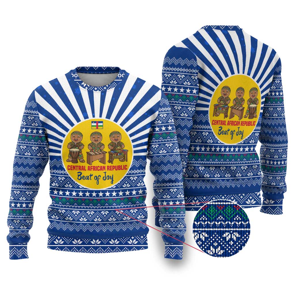 Central African Republic Christmas Ugly Christmas Sweater with Drumming Kids Beat of Joy Tribal Pattern and Snowflakes - Wonder Print Shop