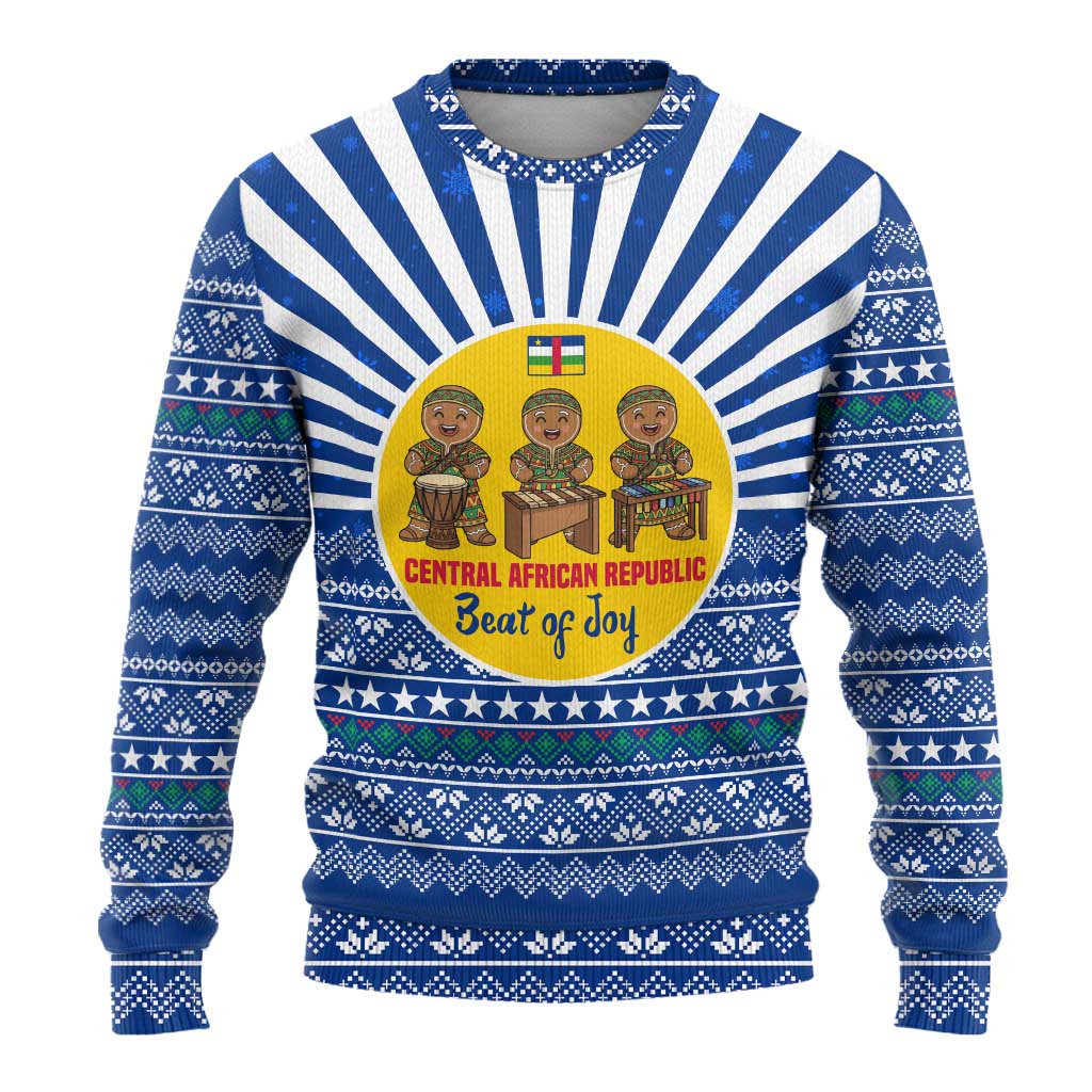 Central African Republic Christmas Ugly Christmas Sweater with Drumming Kids Beat of Joy Tribal Pattern and Snowflakes - Wonder Print Shop