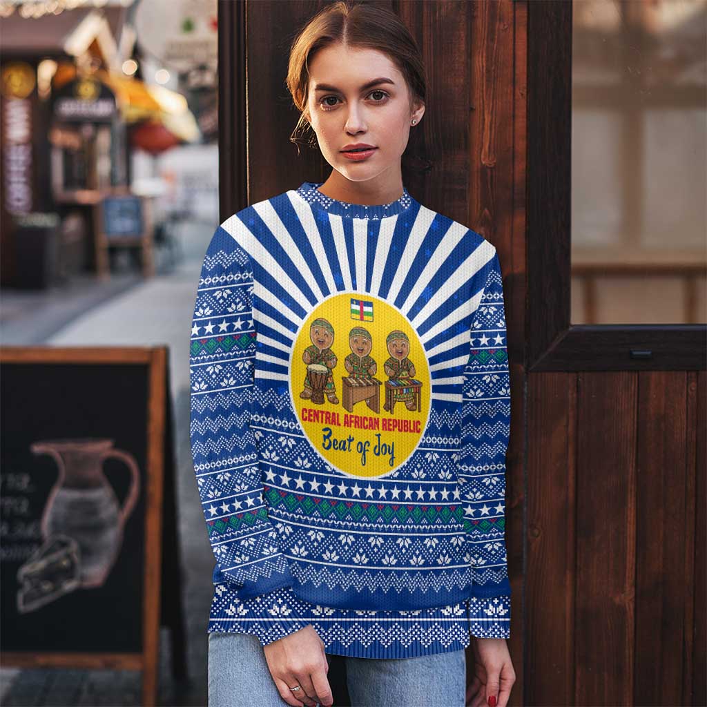 Central African Republic Christmas Ugly Christmas Sweater with Drumming Kids Beat of Joy Tribal Pattern and Snowflakes - Wonder Print Shop