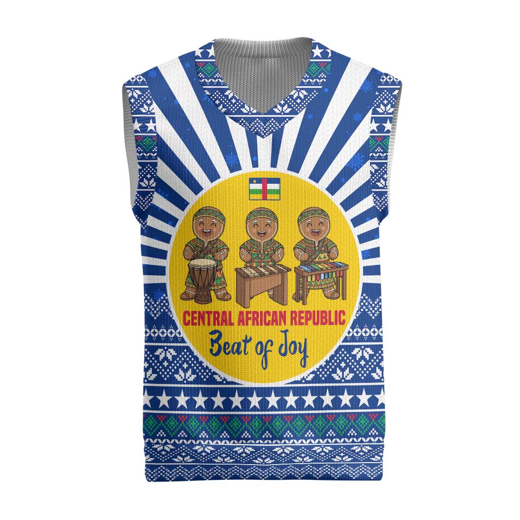Central African Republic Christmas Knitted V-Neck Vest with Drumming Kids Beat of Joy Tribal Pattern and Snowflakes - Wonder Print Shop