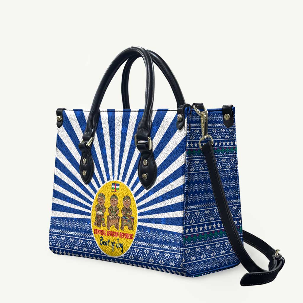 Central African Republic Christmas Leather Bag with Drumming Kids Beat of Joy Tribal Pattern and Snowflakes - Wonder Print Shop