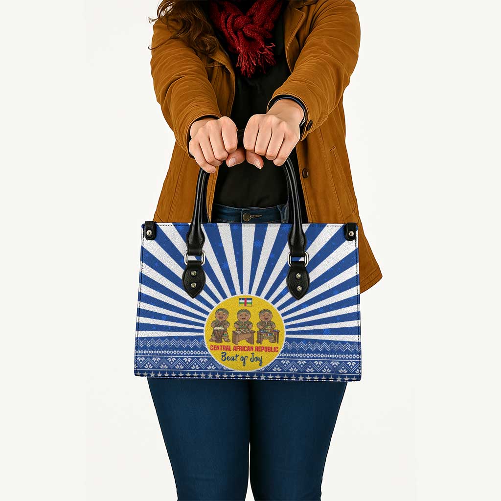 Central African Republic Christmas Leather Bag with Drumming Kids Beat of Joy Tribal Pattern and Snowflakes - Wonder Print Shop
