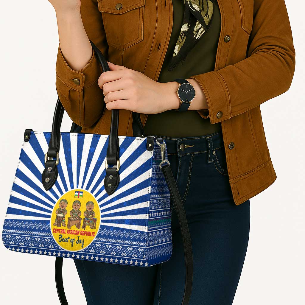 Central African Republic Christmas Leather Bag with Drumming Kids Beat of Joy Tribal Pattern and Snowflakes - Wonder Print Shop