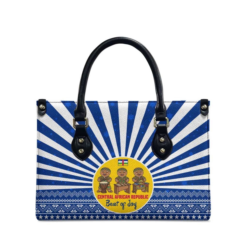 Central African Republic Christmas Leather Bag with Drumming Kids Beat of Joy Tribal Pattern and Snowflakes - Wonder Print Shop