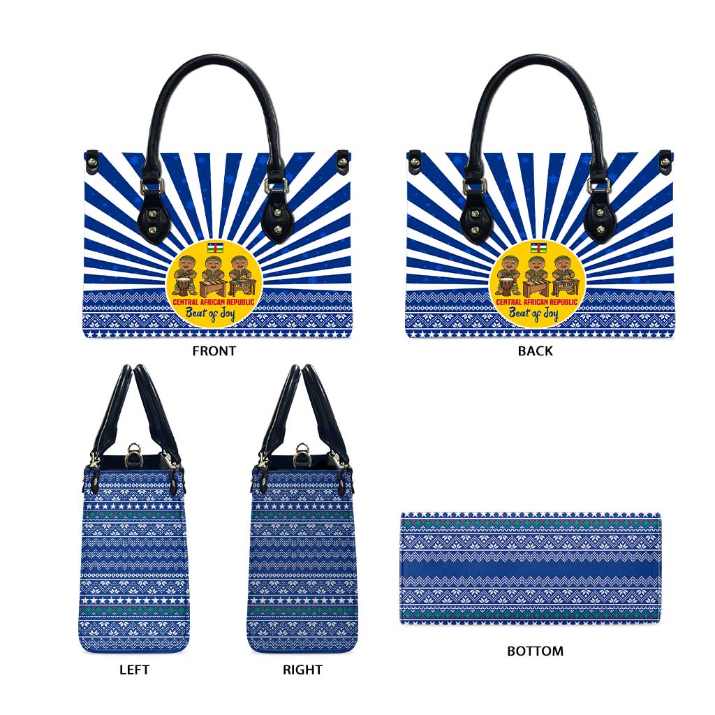 Central African Republic Christmas Leather Bag with Drumming Kids Beat of Joy Tribal Pattern and Snowflakes - Wonder Print Shop