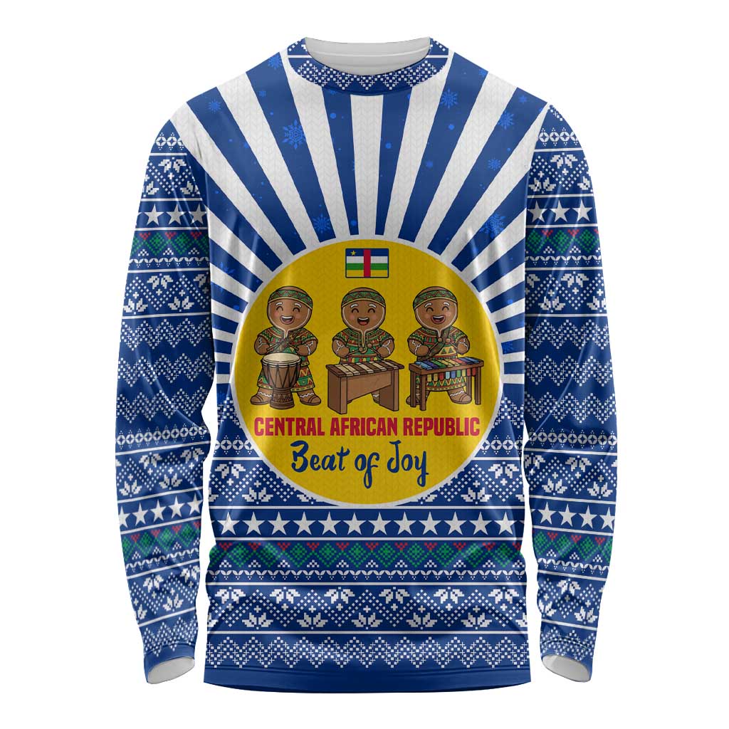 Central African Republic Christmas Long Sleeve Shirt with Drumming Kids Beat of Joy Tribal Pattern and Snowflakes - Wonder Print Shop