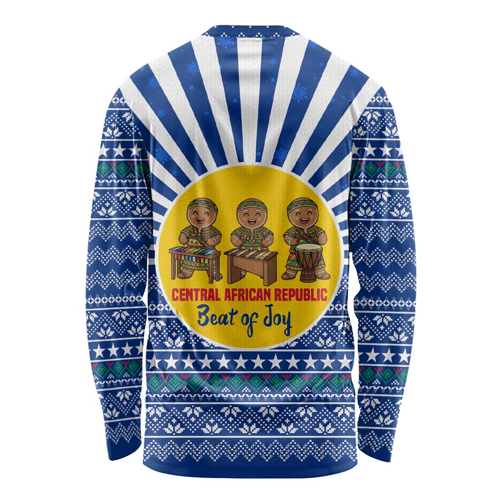 Central African Republic Christmas Long Sleeve Shirt with Drumming Kids Beat of Joy Tribal Pattern and Snowflakes - Wonder Print Shop