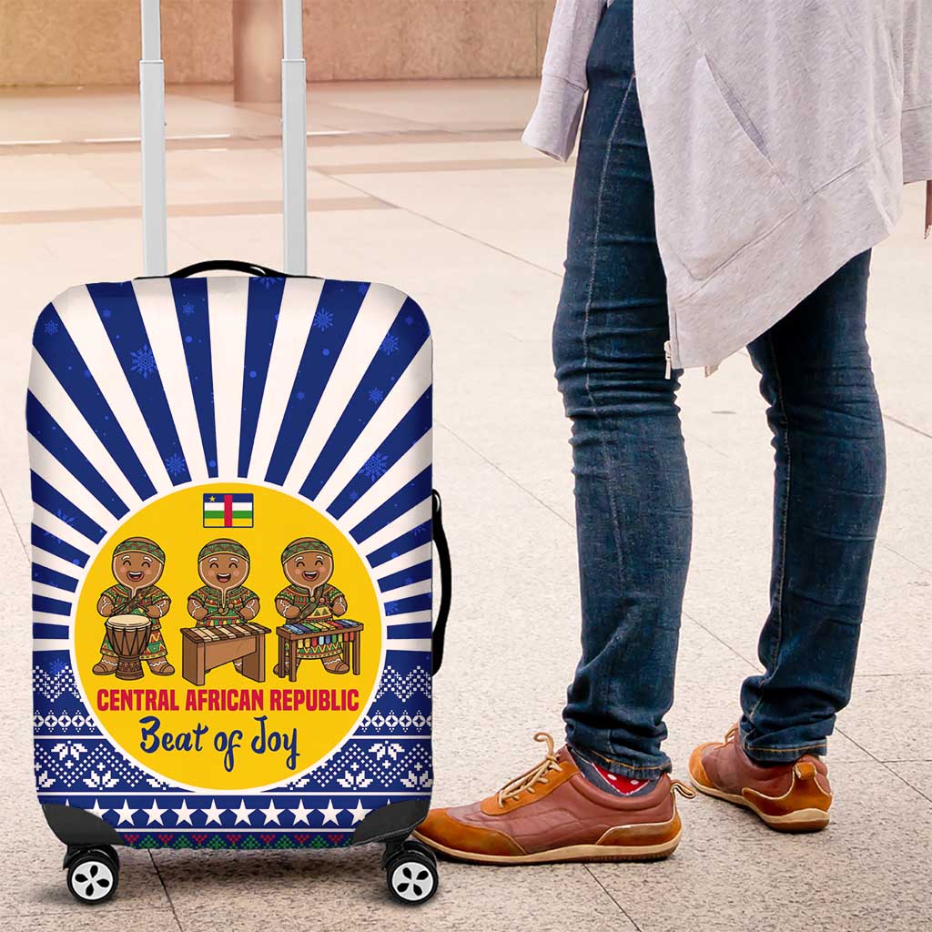 Central African Republic Christmas Luggage Cover with Drumming Kids Beat of Joy Tribal Pattern and Snowflakes - Wonder Print Shop