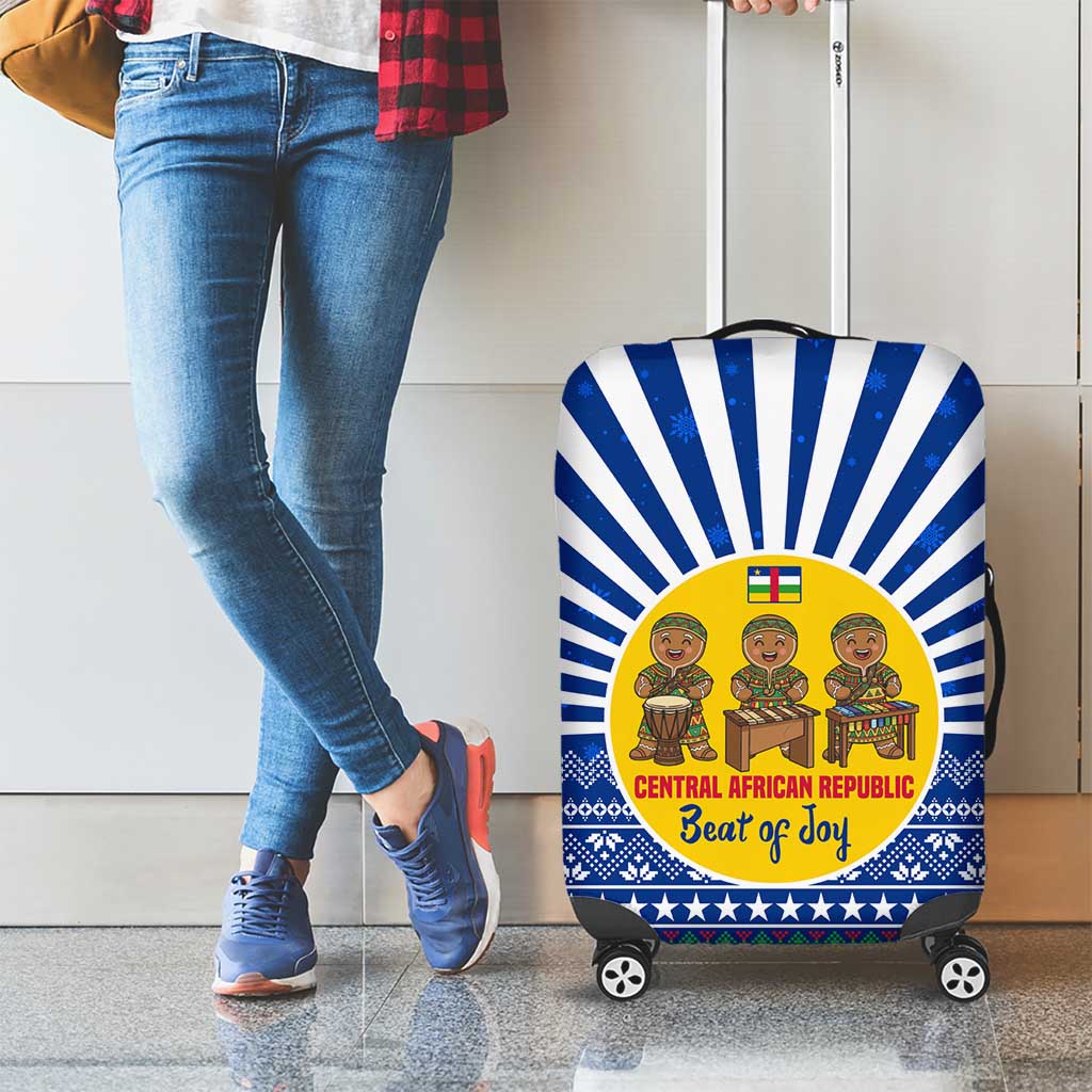 Central African Republic Christmas Luggage Cover with Drumming Kids Beat of Joy Tribal Pattern and Snowflakes - Wonder Print Shop