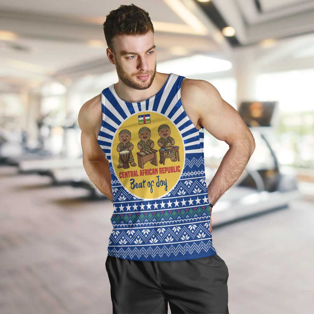 Central African Republic Christmas Men Tank Top with Drumming Kids Beat of Joy Tribal Pattern and Snowflakes - Wonder Print Shop