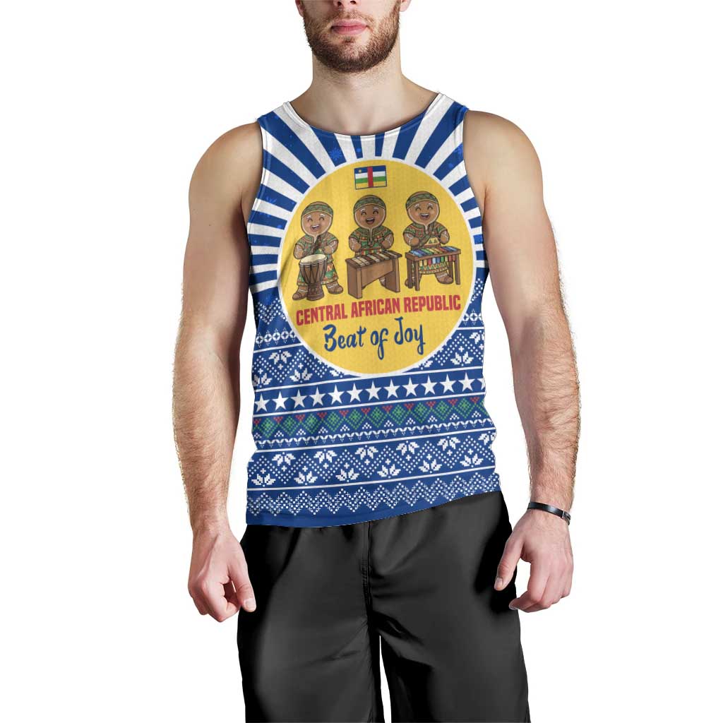 Central African Republic Christmas Men Tank Top with Drumming Kids Beat of Joy Tribal Pattern and Snowflakes - Wonder Print Shop