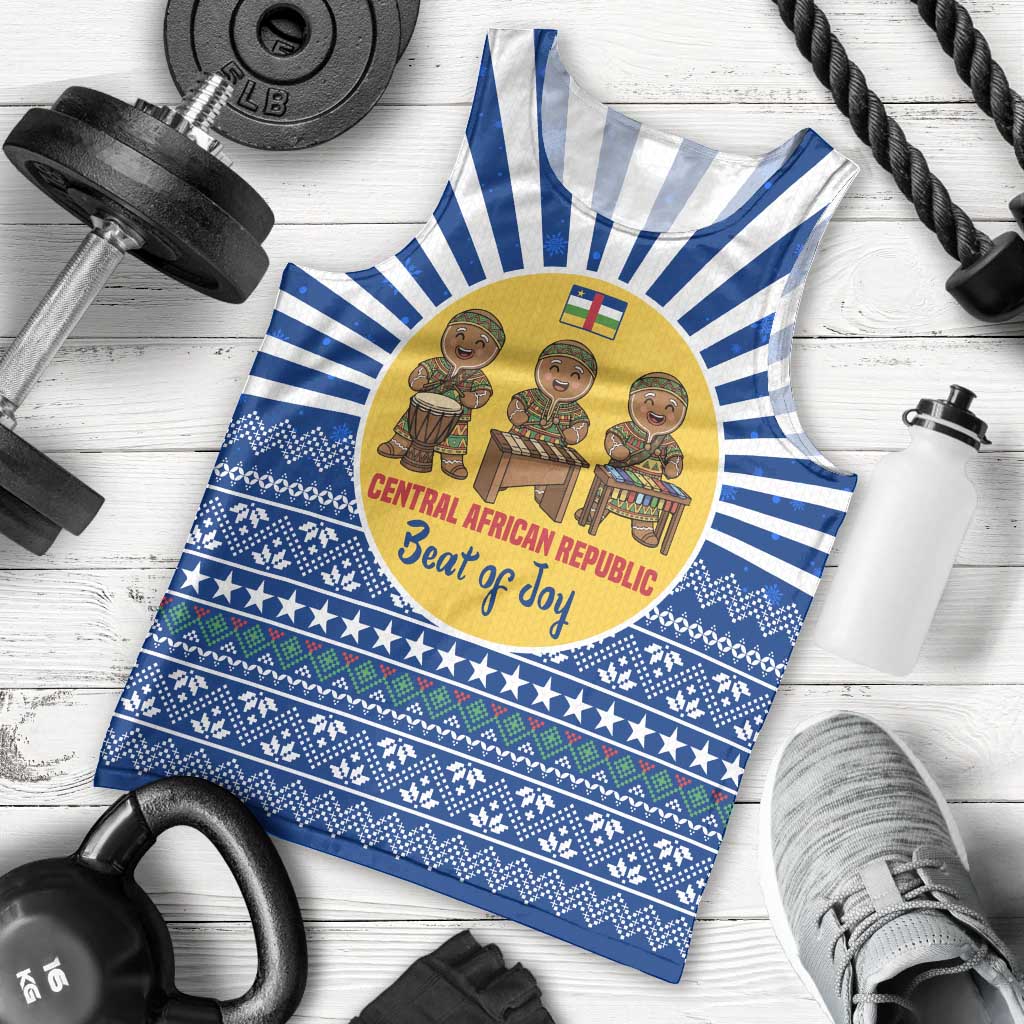 Central African Republic Christmas Men Tank Top with Drumming Kids Beat of Joy Tribal Pattern and Snowflakes - Wonder Print Shop