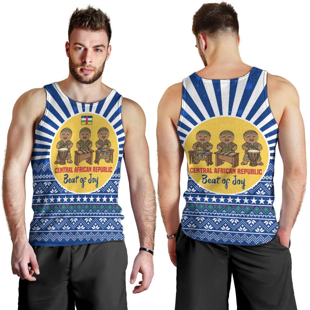 Central African Republic Christmas Men Tank Top with Drumming Kids Beat of Joy Tribal Pattern and Snowflakes - Wonder Print Shop