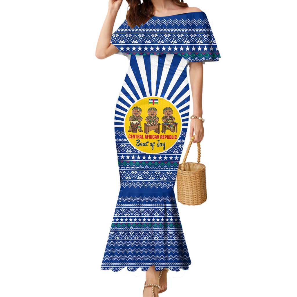 Central African Republic Christmas Mermaid Dress with Drumming Kids Beat of Joy Tribal Pattern and Snowflakes - Wonder Print Shop
