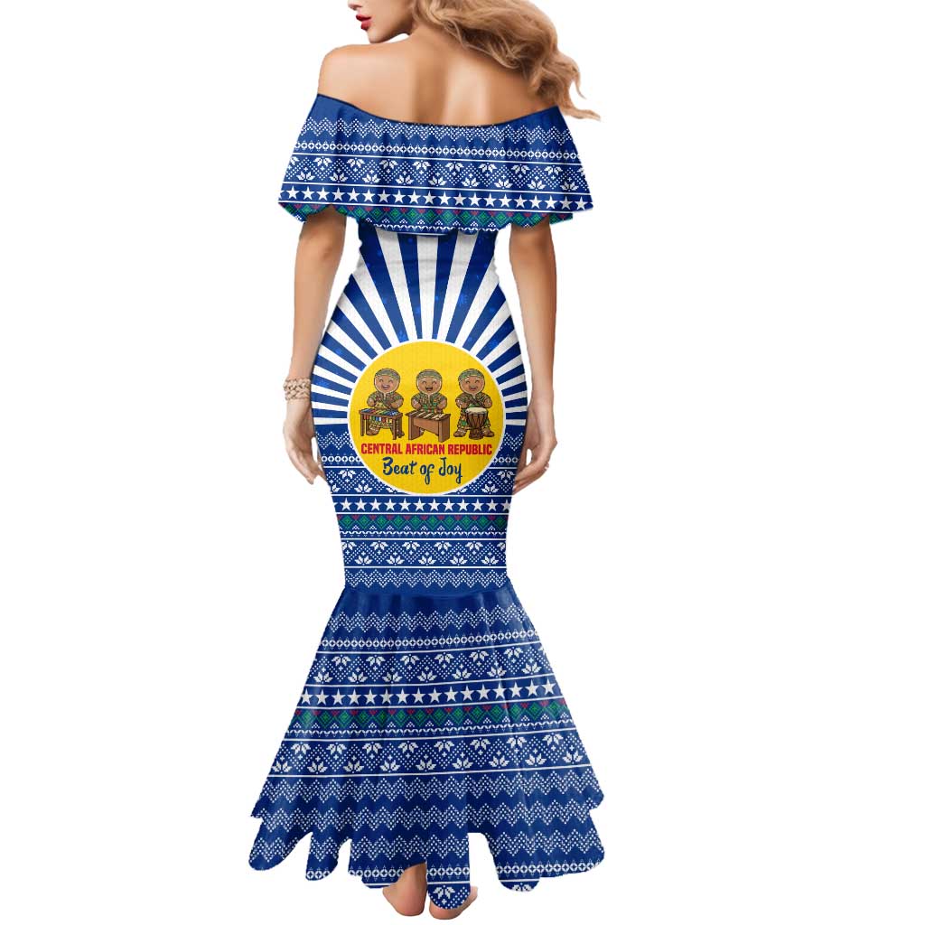 Central African Republic Christmas Mermaid Dress with Drumming Kids Beat of Joy Tribal Pattern and Snowflakes - Wonder Print Shop
