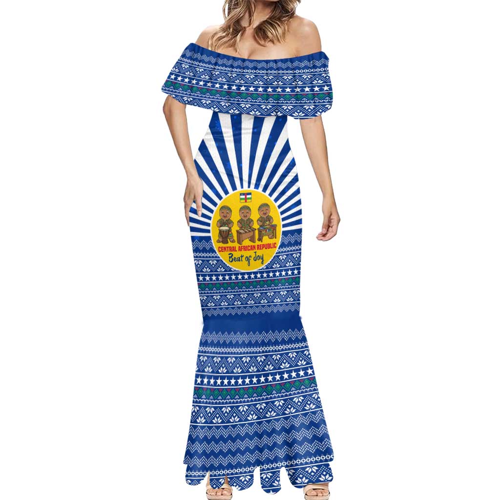 Central African Republic Christmas Mermaid Dress with Drumming Kids Beat of Joy Tribal Pattern and Snowflakes - Wonder Print Shop