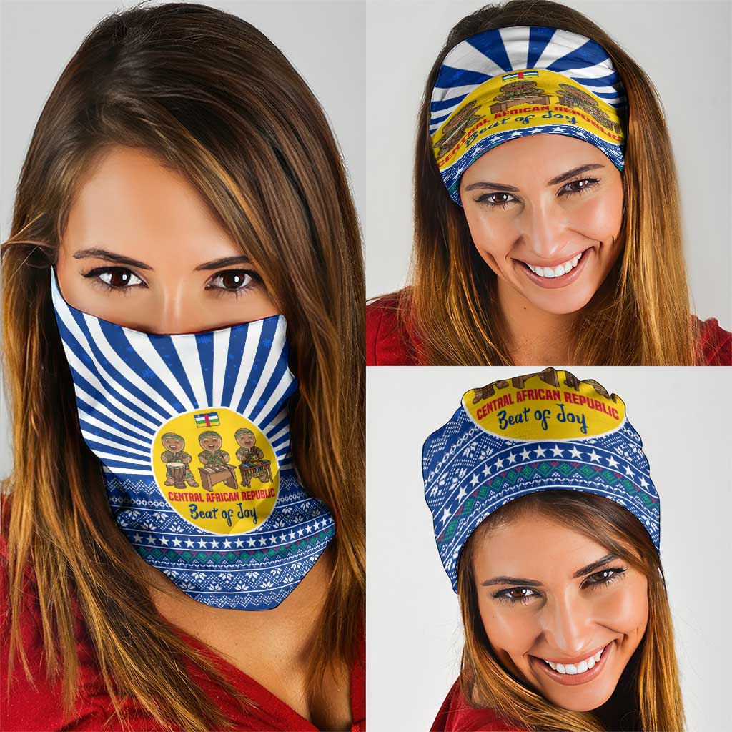 Central African Republic Christmas Neck Gaiter with Drumming Kids Beat of Joy Tribal Pattern and Snowflakes - Wonder Print Shop