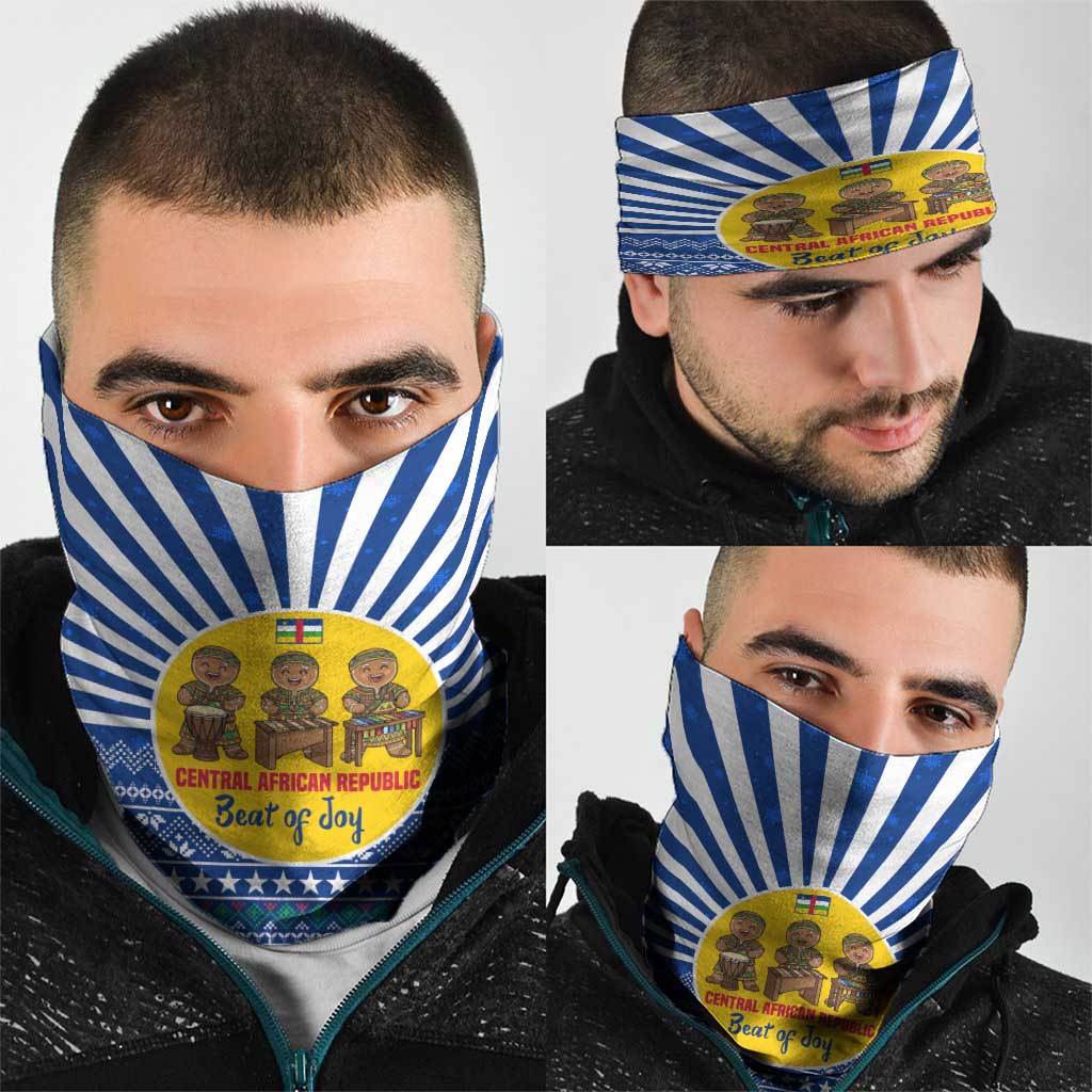 Central African Republic Christmas Neck Gaiter with Drumming Kids Beat of Joy Tribal Pattern and Snowflakes - Wonder Print Shop