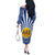 Central African Republic Christmas Off The Shoulder Long Sleeve Dress with Drumming Kids Beat of Joy Tribal Pattern and Snowflakes - Wonder Print Shop