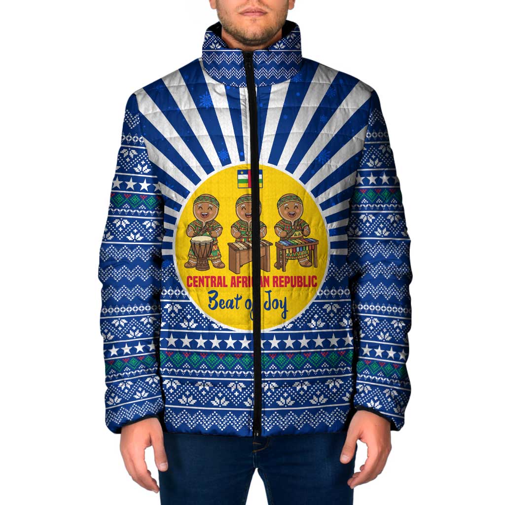 Central African Republic Christmas Padded Jacket with Drumming Kids Beat of Joy Tribal Pattern and Snowflakes - Wonder Print Shop