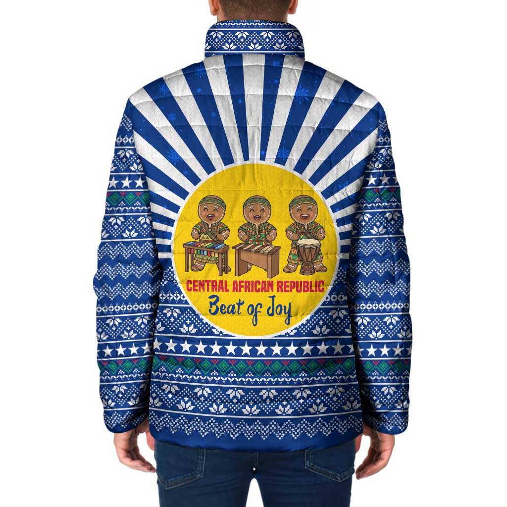 Central African Republic Christmas Padded Jacket with Drumming Kids Beat of Joy Tribal Pattern and Snowflakes - Wonder Print Shop