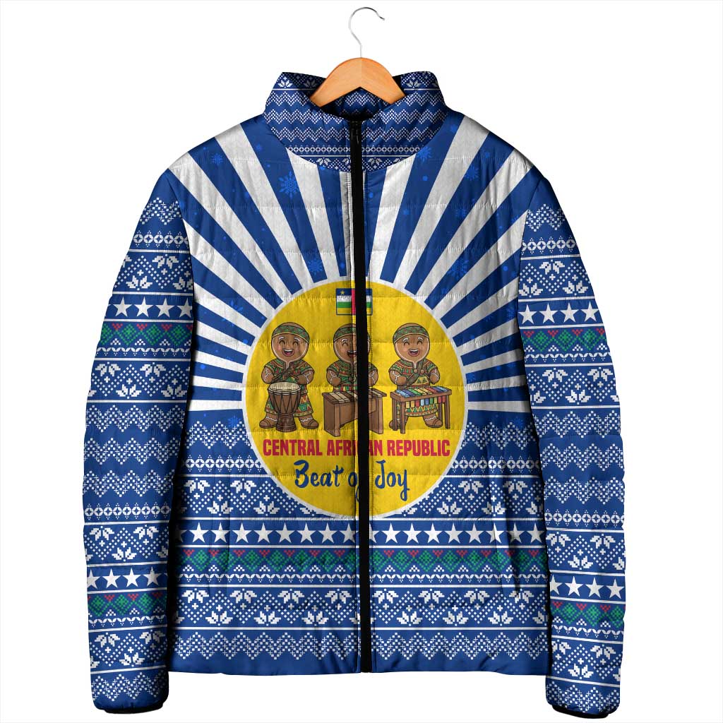 Central African Republic Christmas Padded Jacket with Drumming Kids Beat of Joy Tribal Pattern and Snowflakes - Wonder Print Shop