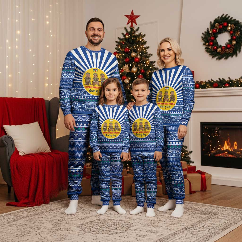 Central African Republic Christmas Pajama Set with Drumming Kids Beat of Joy Tribal Pattern and Snowflakes - Wonder Print Shop
