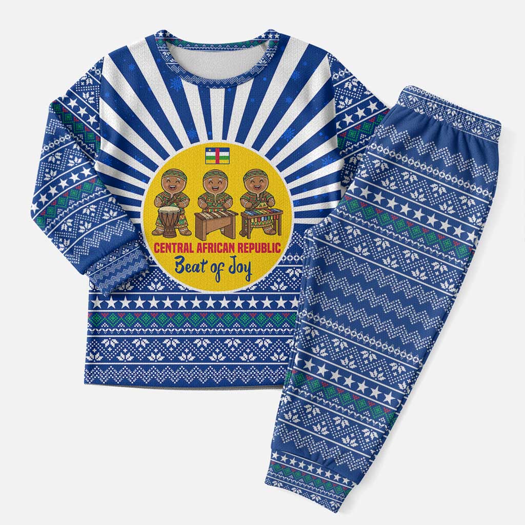 Central African Republic Christmas Pajama Set with Drumming Kids Beat of Joy Tribal Pattern and Snowflakes - Wonder Print Shop