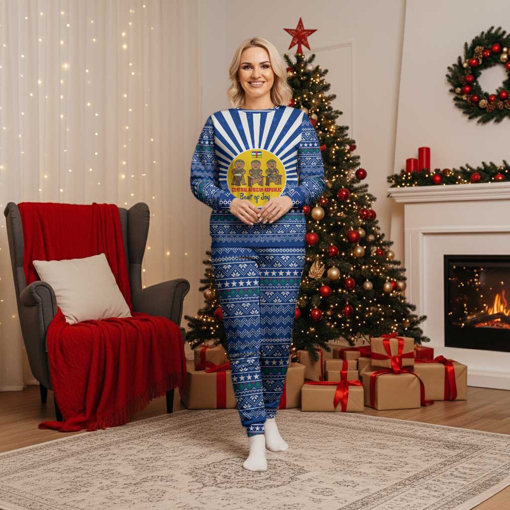 Central African Republic Christmas Pajama Set with Drumming Kids Beat of Joy Tribal Pattern and Snowflakes - Wonder Print Shop